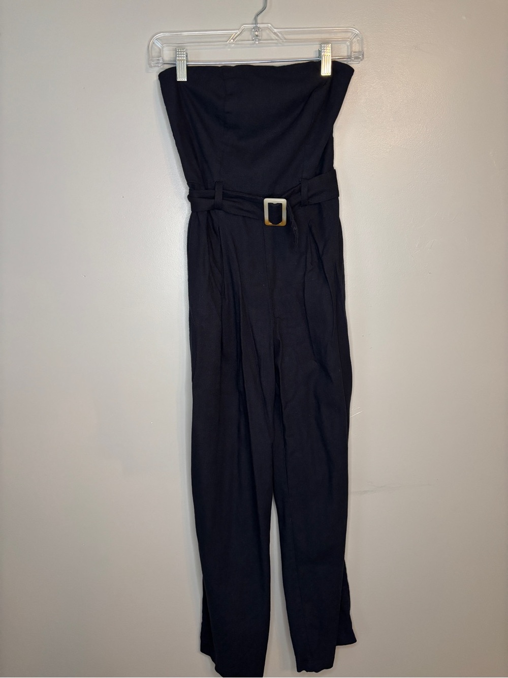 Monteau Strapless Black Belted Jumpsuit